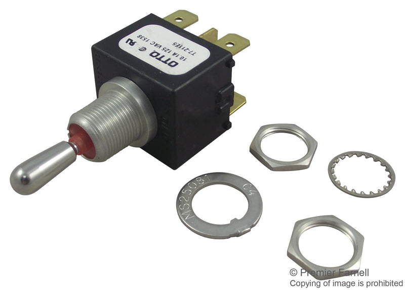 OTTO CONTROLS T7-211E5 Toggle Switch, IP68S, DPDT, Non Illuminated, (On)-Off-(On), T7 Series, Panel, 16 A