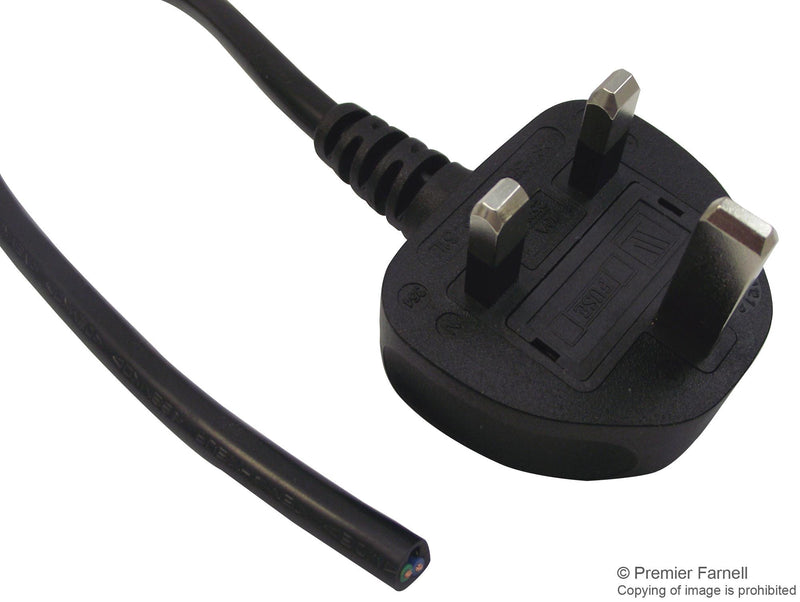 PRO POWER GW-151629 Mains Power Cord, Mains Plug, UK, Free Ends, 6.6 ft, 2 m, Black