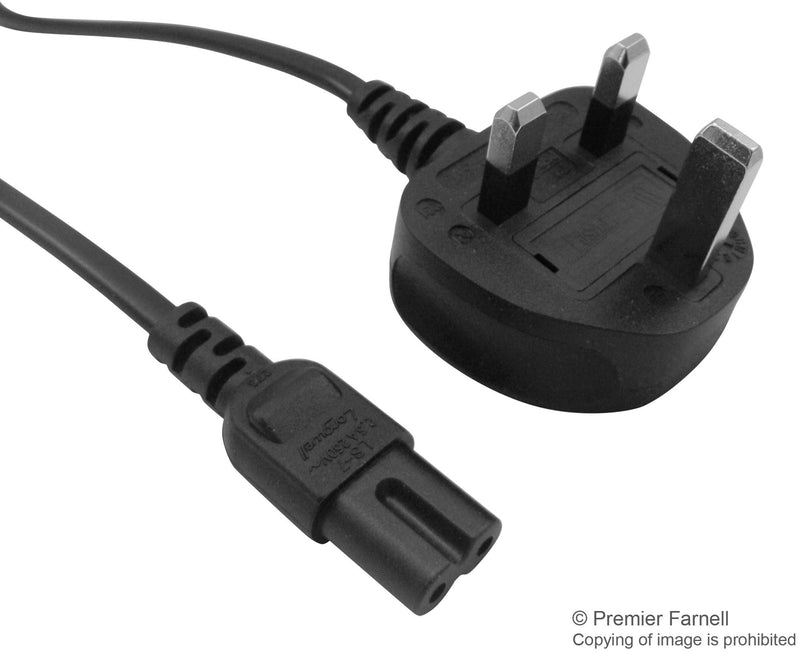 PRO POWER GW-151607 Mains Power Cord, Mains Plug, UK, IEC 60320 C7 (Figure 8), 3.3 ft, 1 m, Black