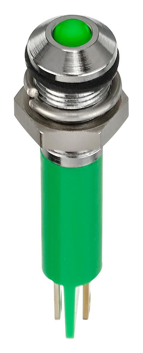 APEM Q6P1CXXG12E LED Panel Mount Indicator, Green, 12 VDC, 6 mm, 20 mA, 40 mcd, IP67