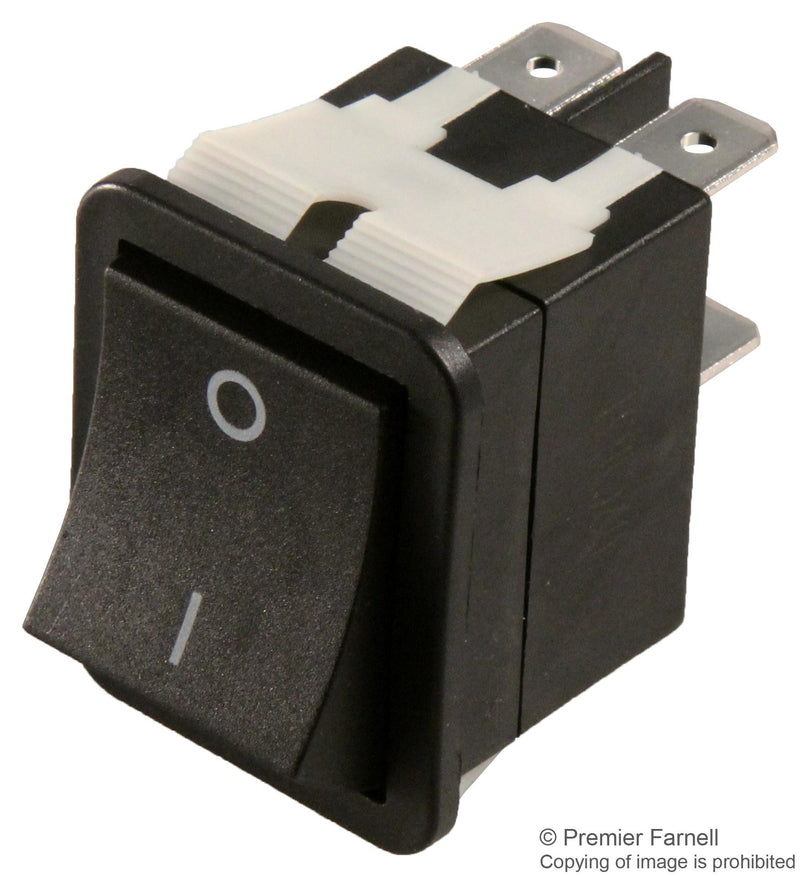 E-SWITCH WB242D1121 ROCKER SWITCH, DPST, 20A, 125VAC, BLACK