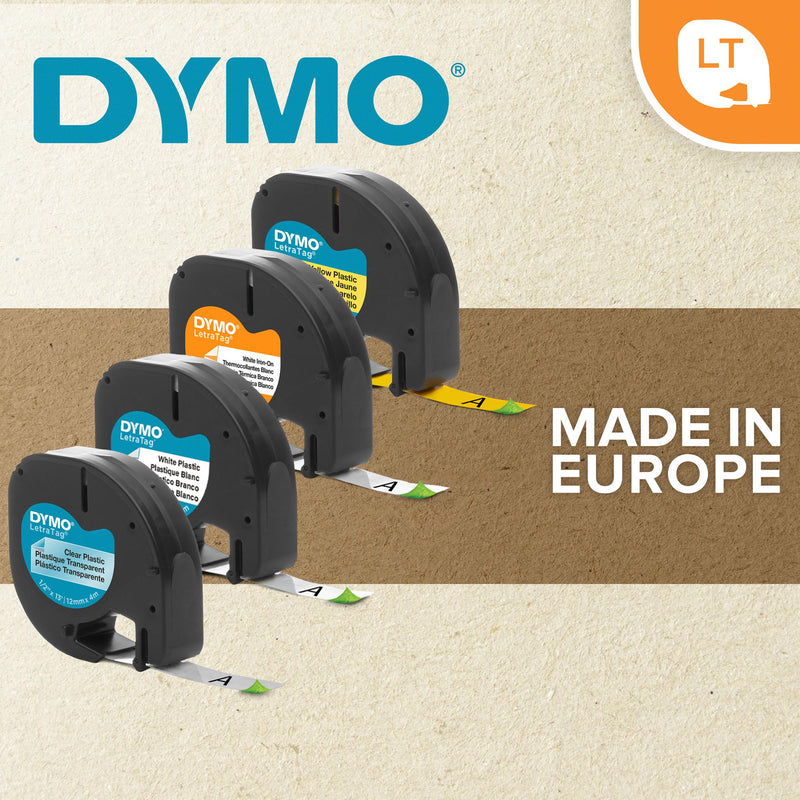 Dymo S0721510 Label Printer Tape Letratag Adhesive Black on White 4 m