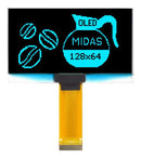 MIDAS MCOT128064HV-BM Graphic OLED, 128 x 64, Blue on Black, 3V to 5V, I2C, Parallel, SPI, 60.5mm x 37mm, -40 &deg;C