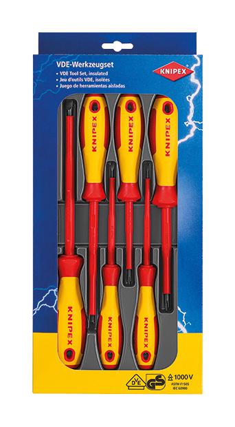 Knipex 00 20 12 V01 Screwdriver Set Slotted Phillips PH1 - PH2 3 mm 6.5 6 Piece