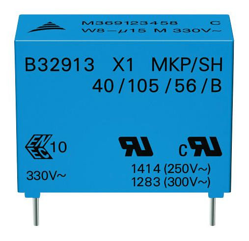 EPCOS B32912A3104M000 Film Capacitor, Metallised, 0.1 &micro;F, X1, 330 V, PP (Polypropylene), &plusmn; 20%