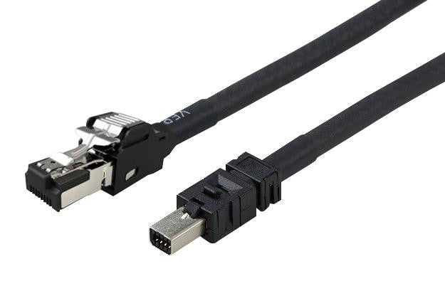 TE CONNECTIVITY 2-2205133-3 Computer Cable, Mini IO Type I, RJ45 Plug, 6.6 ft, 2 m, Black