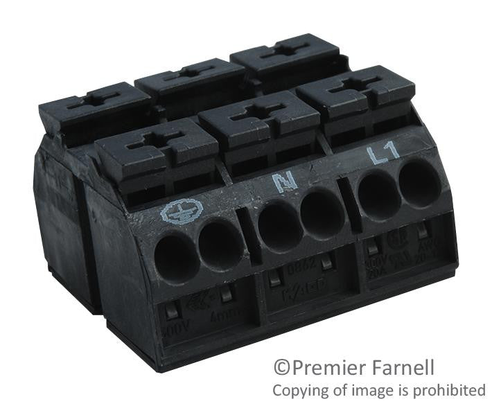 WAGO 862-1503 Panel Mount Barrier Terminal Block, 2 Row, 3 Ways, 20 AWG, 12 AWG, 32 A