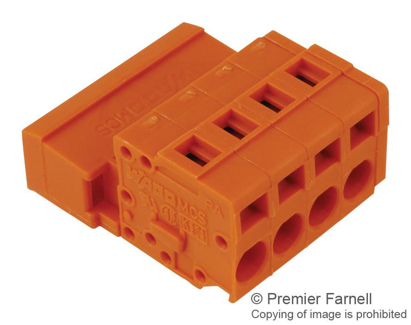 WAGO 231-634 Pluggable Terminal Block, 5.08 mm, 4 Ways, 28 AWG, 12 AWG, 2.5 mm&iuml;&iquest;&frac12;, Clamp