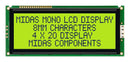 MIDAS MC42008A6W-SPTLY Alphanumeric LCD, 20 x 4, Black on Yellow / Green, 5V, Parallel, English, Japanese, Transflective