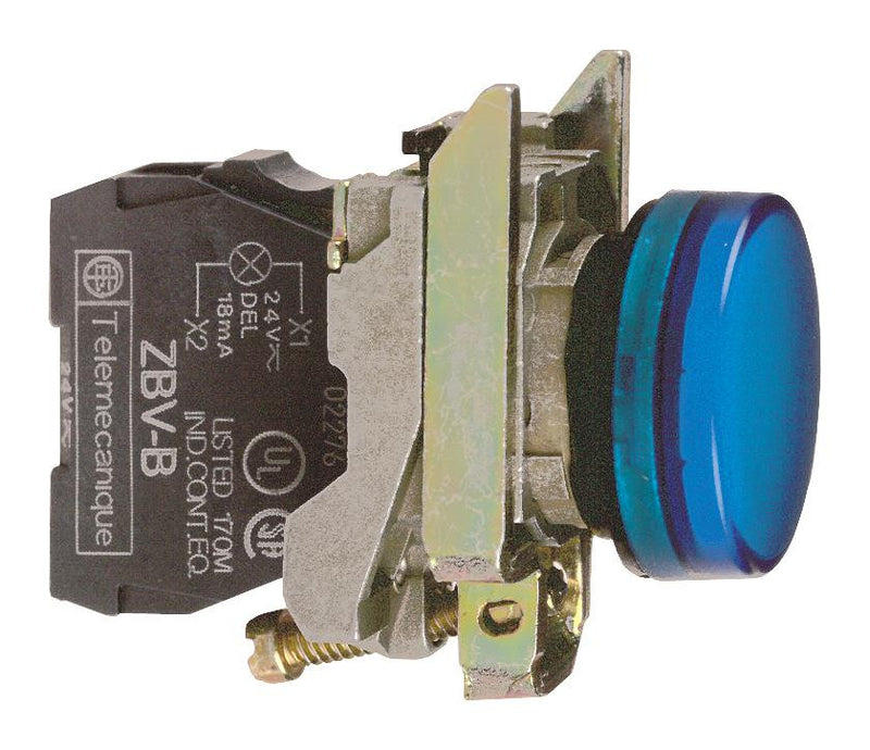 SCHNEIDER ELECTRIC XB4BVB6 LED Panel Mount Indicator, Blue, 24 V, 22 mm, IP66, NEMA 4X, NEMA 13