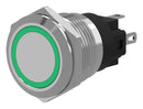 EAO 82-6651.1134. Illuminated PUSHBUTTON.MOMENTARY.22MM.STAINLESS Steel SUS 316L.FLUSH/FLAT.RING Illumination TRITAN.GREEN 24VDC.AG.PLUG IN 41AH68