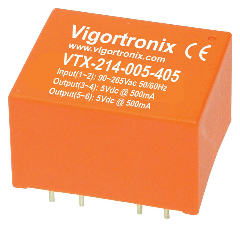 VIGORTRONIX VTX-214-005-412 AC/DC PCB Mount Power Supply (PSU), 2 Output, 5 W, 12 V, 166 mA, 12 V, 166 mA