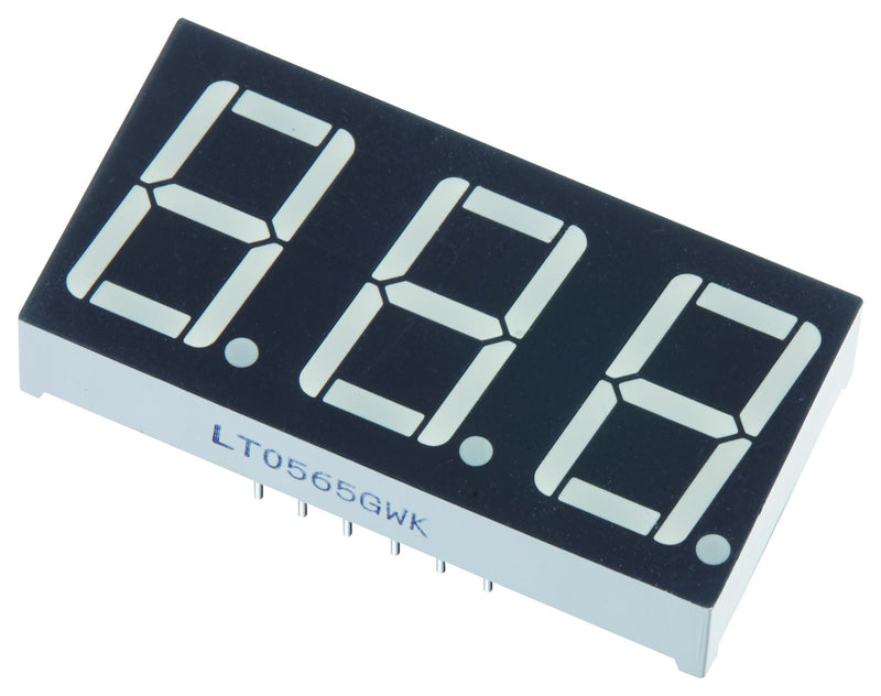 MULTICOMP LT0565GWK 7 Segment LED Display, Green, 20 mA, 2.2 V, 2.3 mcd, 3, 14.2 mm