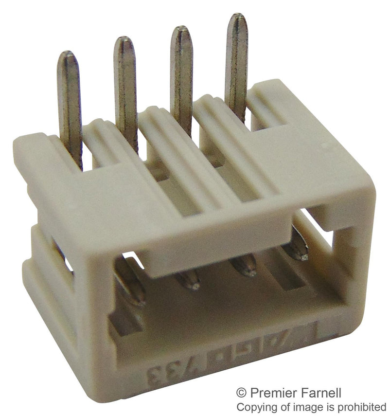 WAGO 733-364 Terminal Block, Header, 2.5 mm, 4 Ways, 4 A, 150 V, Through Hole Right Angle