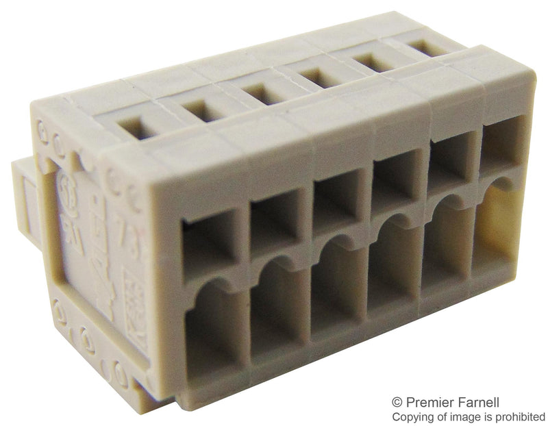 WAGO 734-106 Pluggable Terminal Block, 3.5 mm, 6 Ways, 28 AWG, 14 AWG, 1.5 mm&sup2;, Clamp