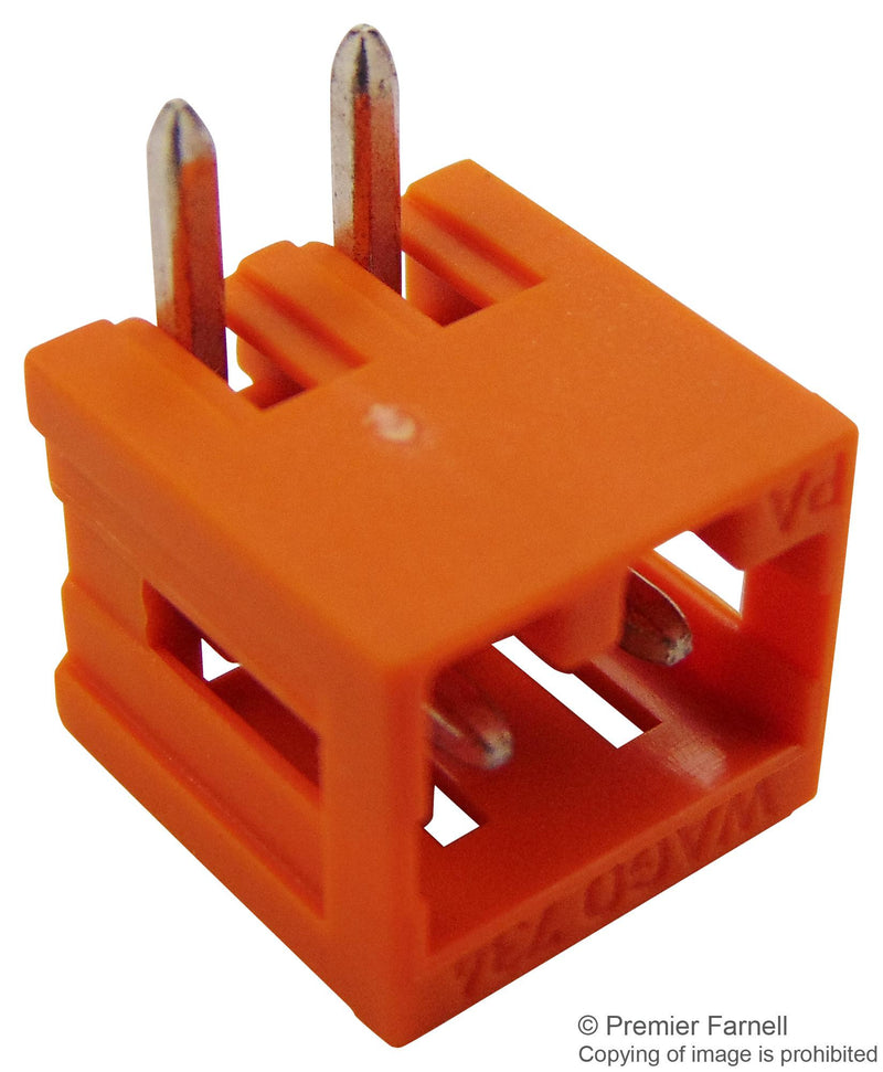 WAGO 734-262 Terminal Block, Header, 3.81 mm, 2 Ways, 10 A, 300 V, Through Hole Right Angle