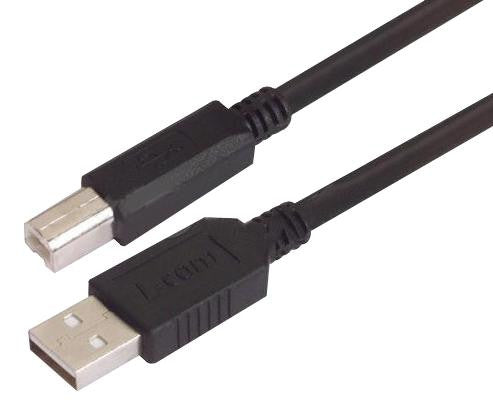 L-COM CAUBLKAB-4M USB Cable Assembly, USB Type A Plug, USB Type B Plug, USB 2.0, 13.1 ft, 4 m, Black