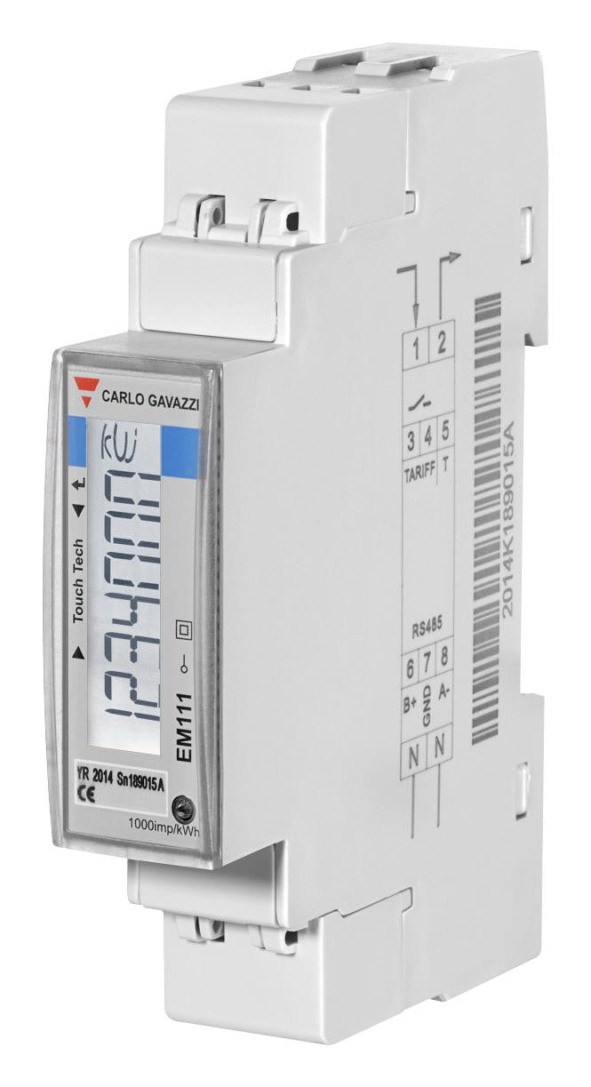 CARLO GAVAZZI EM111DINAV81X01PFB Energy Meter, EM111 Series, DIN Rail, Single Phase, Pulse Output, 230 Vac