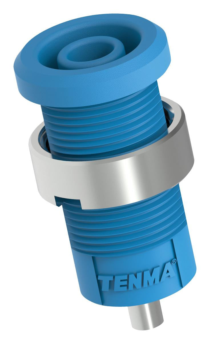 TENMA 76-1500 Banana Test Connector, Jack, Panel Mount, 25 A, 1 kV, Nickel Plated Contacts, Blue