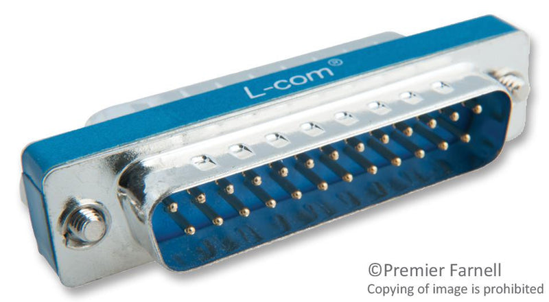 L-COM DGB25M D Sub Connector Adaptor, Standard D Sub, Plug, 25 Ways, Standard D Sub, Plug, 25 Ways