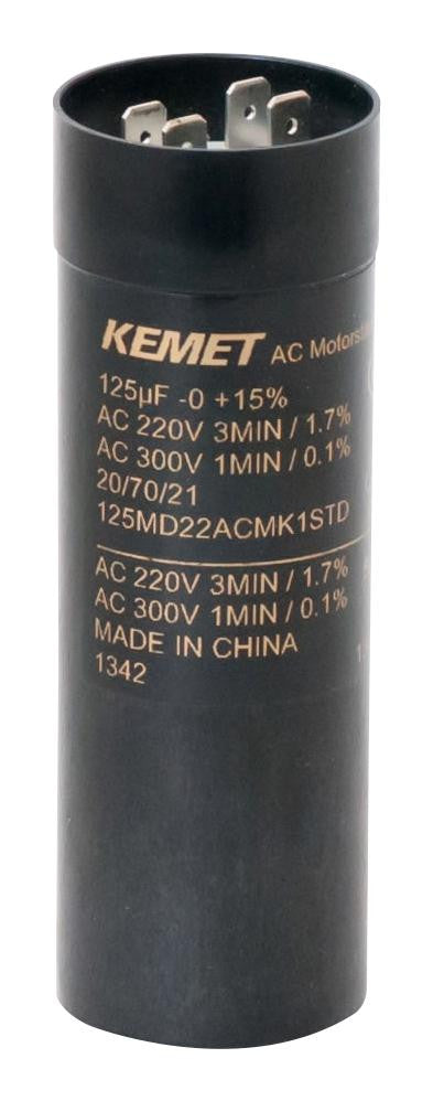 KEMET 125MS22ACMA1STD Electrolytic Capacitor, 125 &iuml;&iquest;&frac12;F, 220 V, MS Series, +25%, -0%, Quick Connect, Snap-In, 39 mm