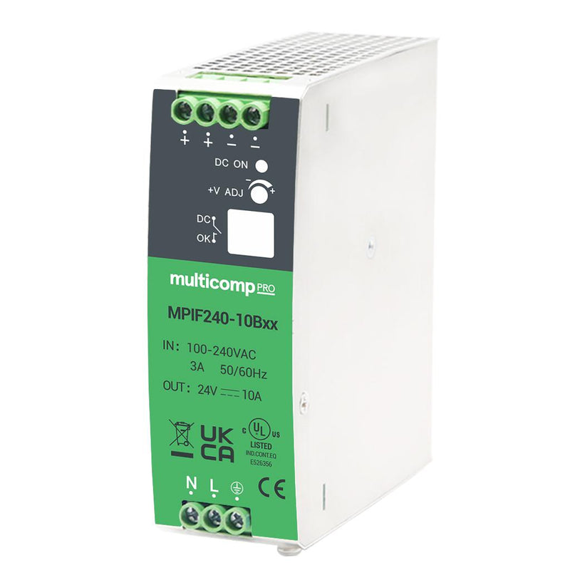 Multicomp PRO MPIF240-10B12 AC/DC DIN Rail Power Supply (PSU) ITE &amp; Laboratory Equipment 1 Output 192 W 12 VDC 16 A