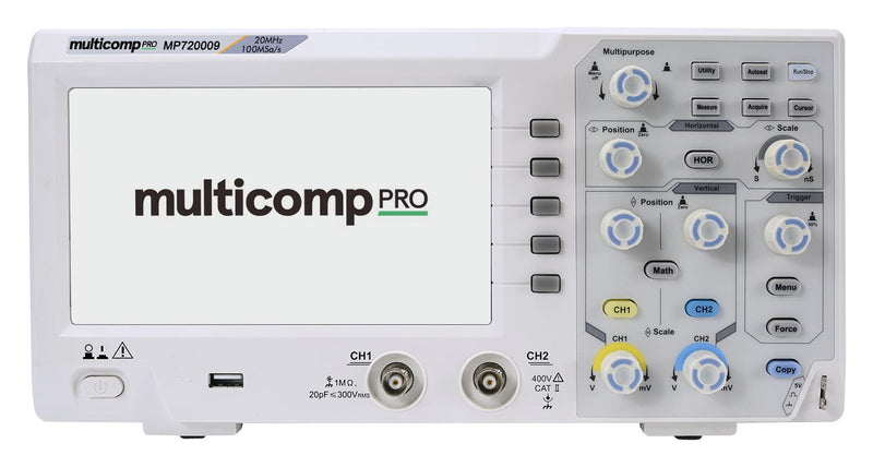 Multicomp PRO MP720009 EU-UK Digital Oscilloscope Economical Eco Series 2 Analogue 20 MHz 100 Msps 10 Kpts 17.5 ns