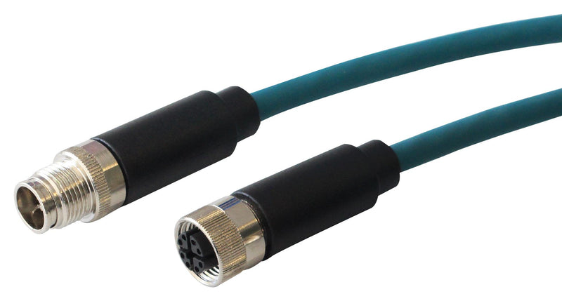 Bulgin PXPTPU12FIM08XFB100PU Sensor Cable Cat6a M12 Straight 8 Position Plug Receptacle