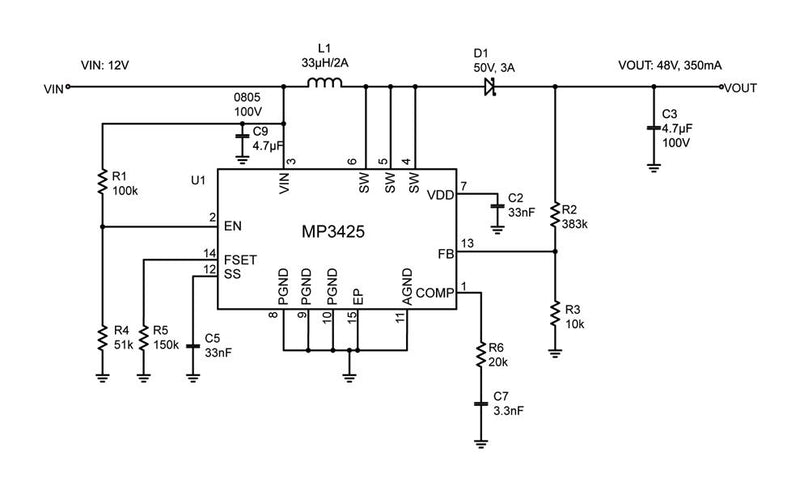 Monolithic Power Systems (MPS) MP3425DL-LF-P DC-DC Switching Boost (Step Up) Regulator 3.1V-22V in 3.1V to 55V out 3A 550kHz QFN-EP-14 New