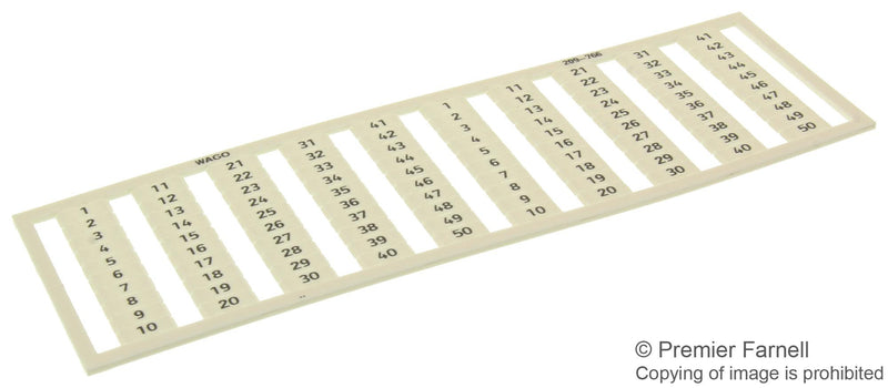 WAGO 209-766 TERMINAL BLOCK MARKER, 1 TO 50, PACK-5