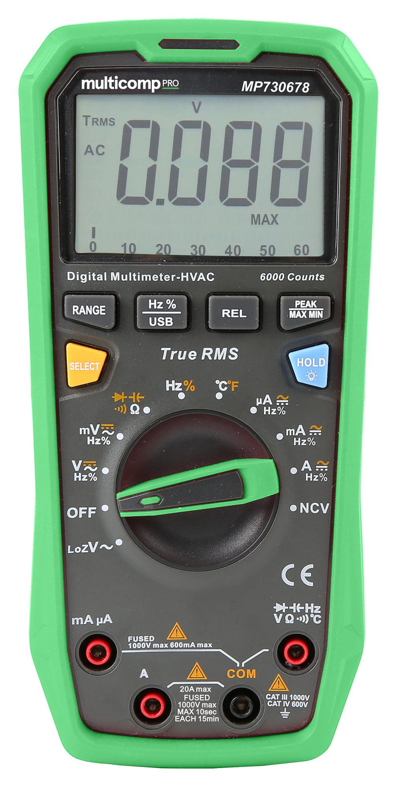 Multicomp PRO MP730678 MP730678 Handheld Digital Multimeter 1000V@20A AC/DC 60MR 60mF 10MHz True RMS NCV Diode LoZ