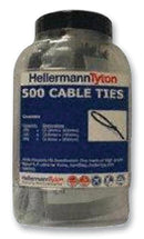 HELLERMANNTYTON HTJAR1BK Cable Tie Assortment, 500 Pcs., 3 Lengths, Polyamide 6.6, Black, Inside Serrated, Storage Jar