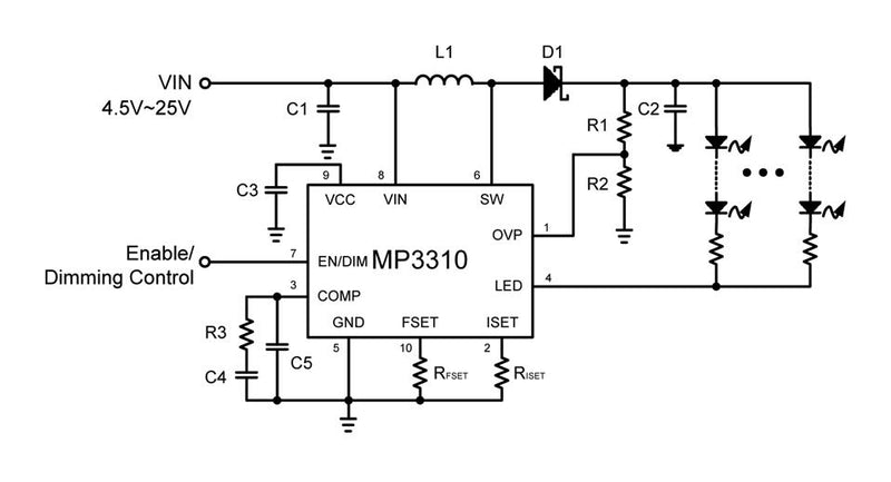 Monolithic Power Systems (MPS) MP3310EQ-LF-P LED Driver 1 Output Boost 4.5 V to 25 Input MHz 1.3 A QFN-10 New