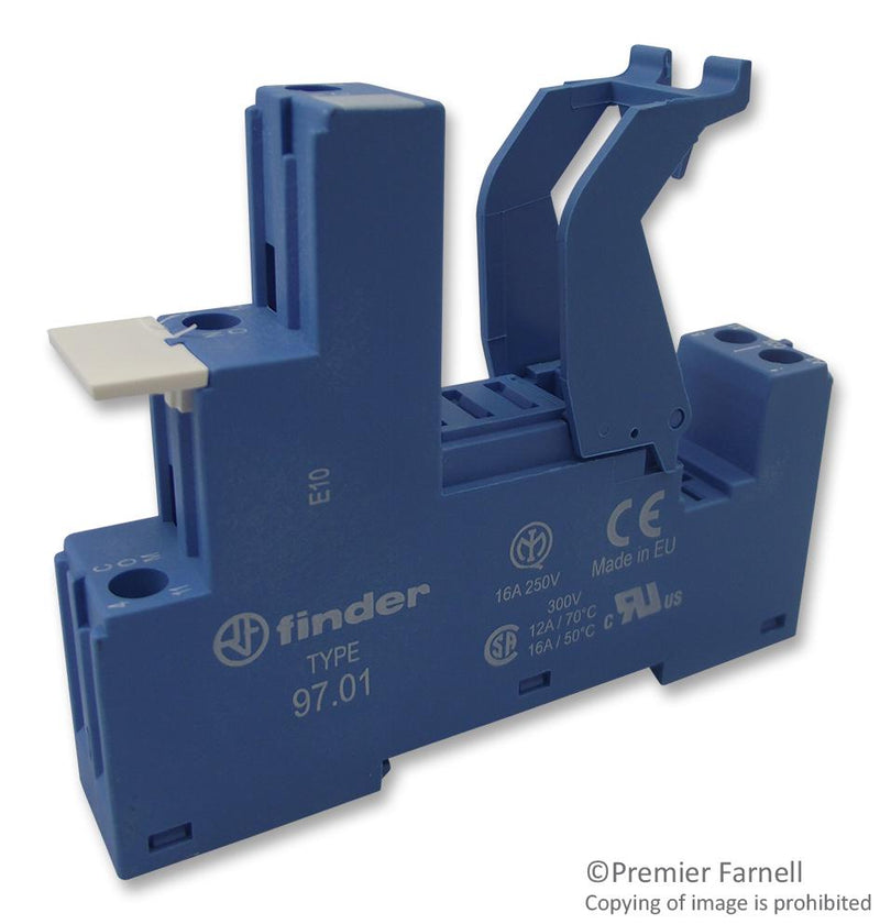 Finder 97.01SPA 97.01SPA Relay Socket DIN Rail Panel Screw 5 Pins 16 A 250 V 97 Series