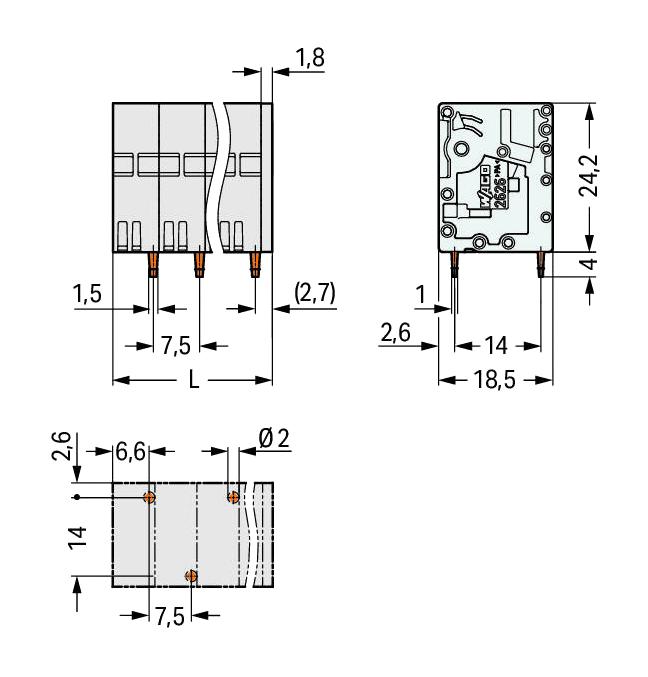 Wago 2626-3102/020-000 Wire-To-Board Terminal Block 7.5 mm 2 Ways 20 AWG 8 10 mm&sup2; Push In New