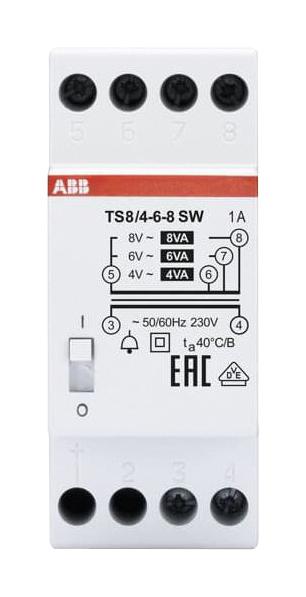 ABB TS8/4-6-8SW DIN Rail Mount Transformer Non-Inherently Short-Circuit Proof Bell 230V 4V 6V 8V 8 VA