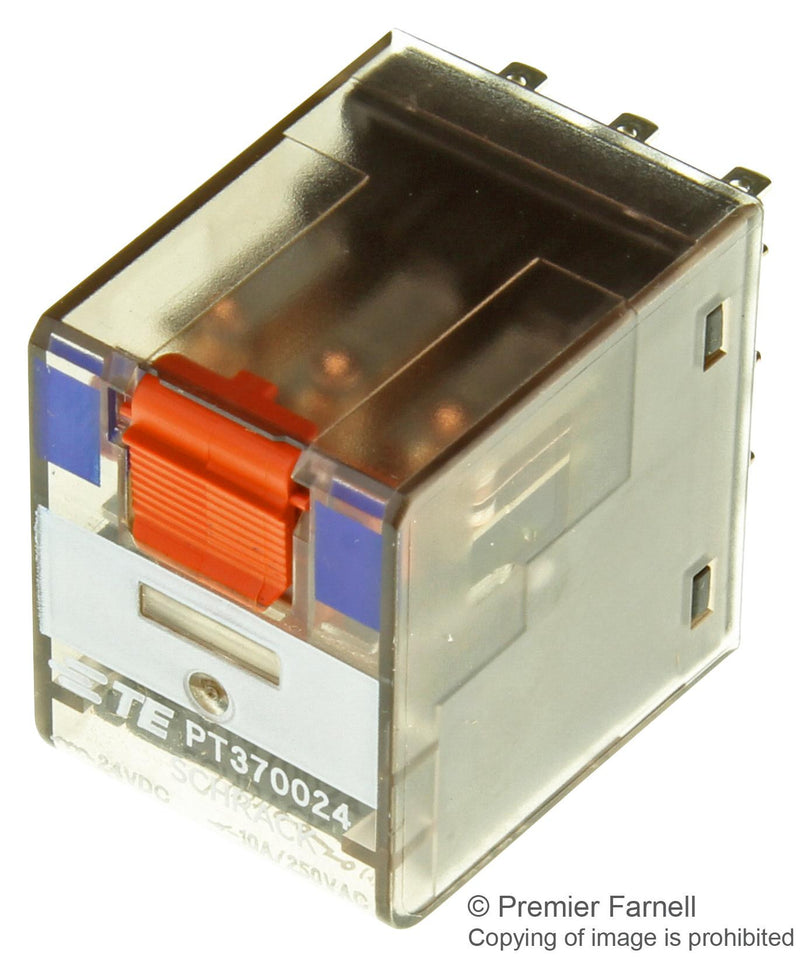 SCHRACK - TE CONNECTIVITY PT370024 Power Relay, 3PDT, 24 VDC, 10 A, PT Series, Socket, Non Latching