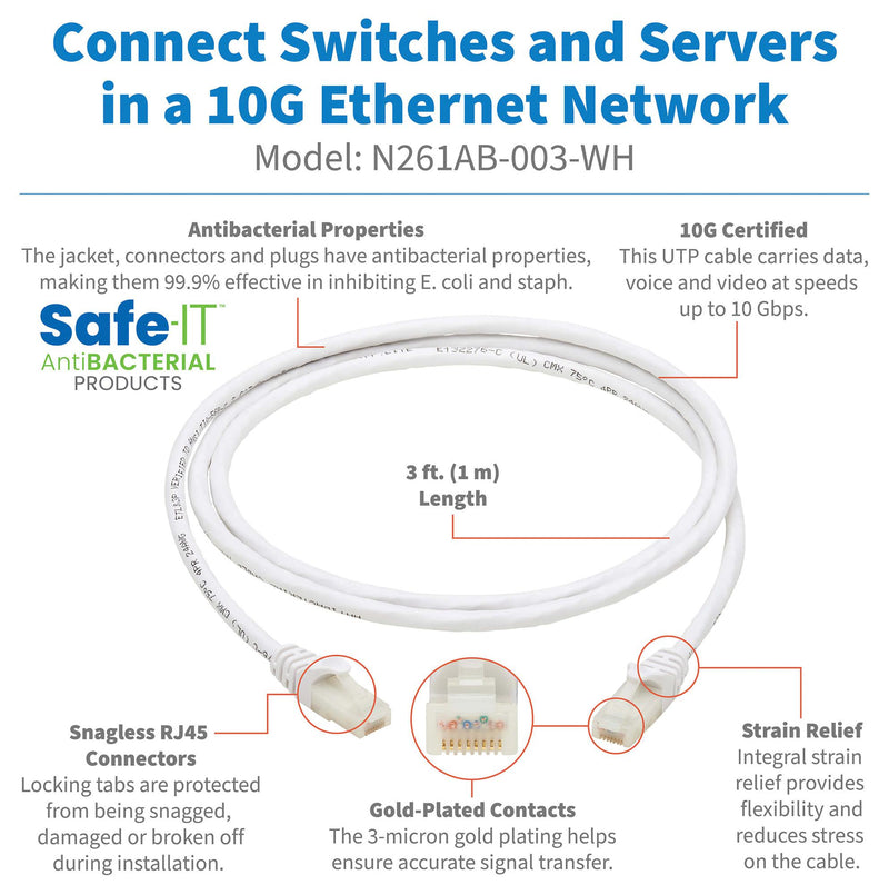 TRIPP-LITE N261AB-003-WH N261AB-003-WH Enet Cable RJ45 PLUG-PLUG 3FT White