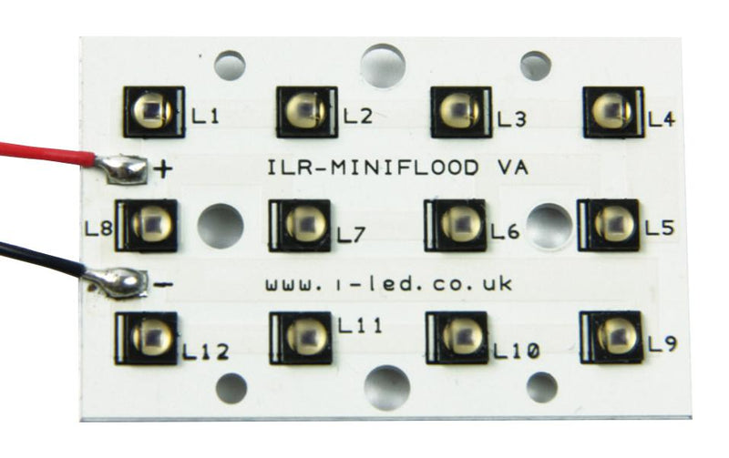 Intelligent LED Solutions ILR-IW12-85SL-SC221-WIR200. IR Module 12 Chip 850 nm 15.24 W/Sr Square PCB/M3 Hole 38.4 to 43.2 V 200 mm Red & Black New