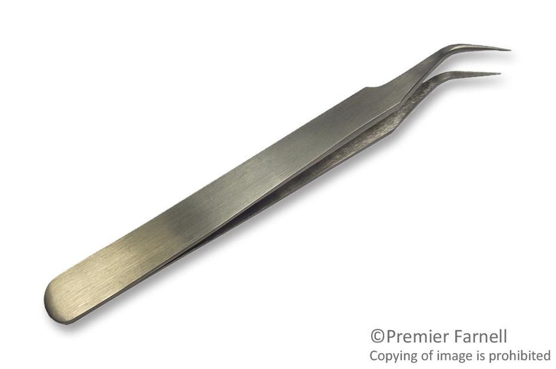 DURATOOL 1PK-104T-F Tweezer, Fine Curved Tip, Fine Curved, 110 mm, Stainless Steel Body, Stainless Steel Tip