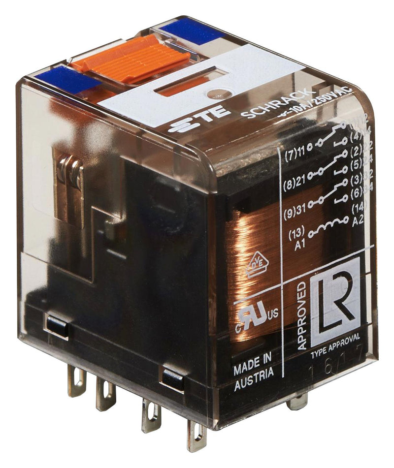 Schrack - TE Connectivity PT370220 Power Relay 3PDT 220 VDC 10 A PT Series Socket Non Latching