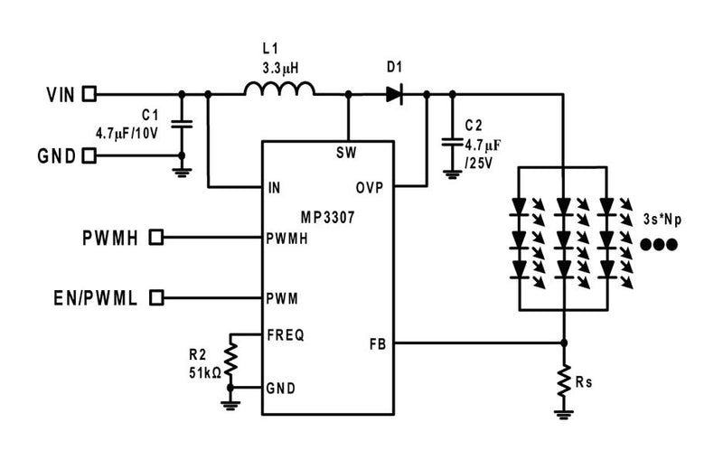 Monolithic Power Systems (MPS) MP3307GJ-P LED Driver 1 Output Boost 2.7 V to 5.5 Input 2.2 MHz TSOT-23-8 New