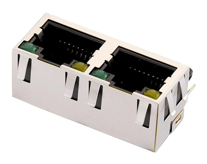 Wurth Elektronik 615016137721 Modular Connector RJ45 Jack 1 x 2 (Ganged) 8P8C Cat3 Through Hole Mount