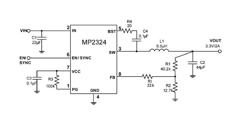 Monolithic Power Systems (MPS) MP2324GJ-P DC-DC Switching Synchronous Buck Regulator 4.5V-24V in 800mV to 22.8V out 2A 500kHz TSOT-23-8 New