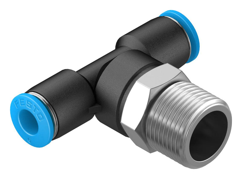 Festo QST-3/8-6 Pneumatic Fitting Push-In T-Fitting R3/8 14 bar 6 mm PBT (Polybutylene Terephthalate) QST