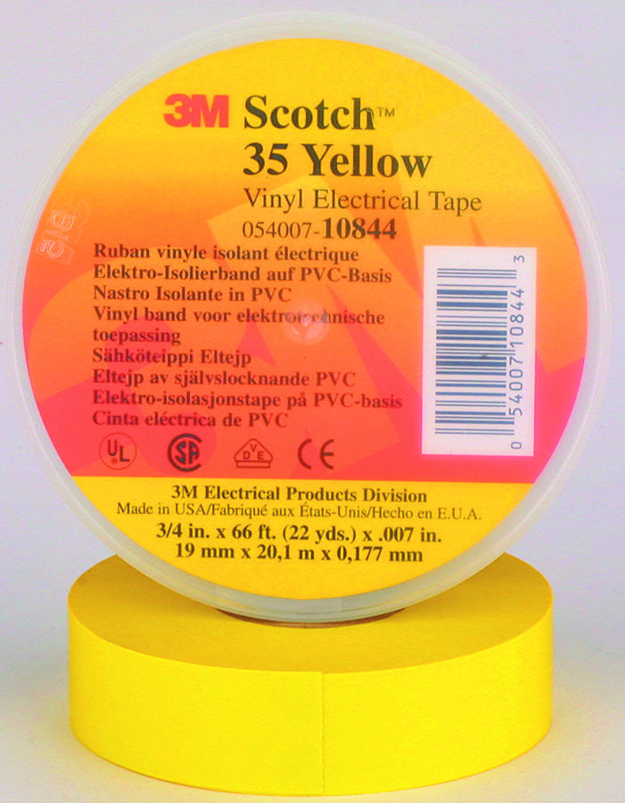 3M 35 YELLOW (3/4&quot;X66FT) TAPE, INSULATION, PVC, YELLOW, 0.75INX66FT