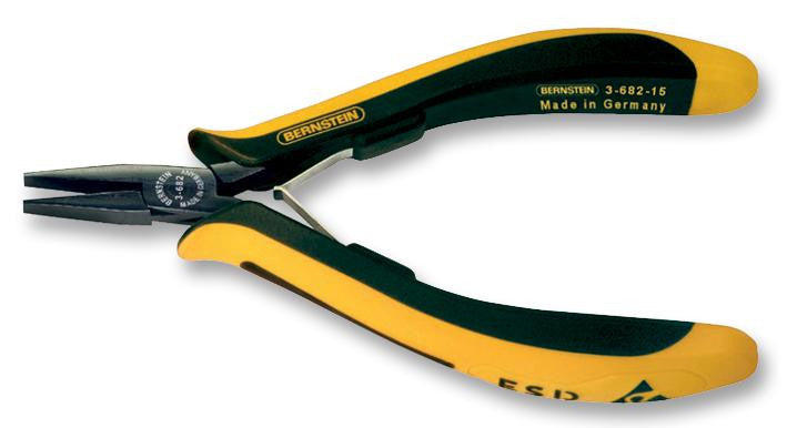 BERNSTEIN WERKZEUGFABRIK 3-682-15 Length Flat Nose Pliers, 130mm, ESD Safe, Precision Jaw Adjustment