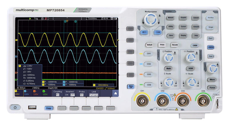 Multicomp PRO MP720854 MP720854 Digital Oscilloscope Pro Oscilloscopes 4 Channel 200 MHz 1 Gsps 40 Mpts New