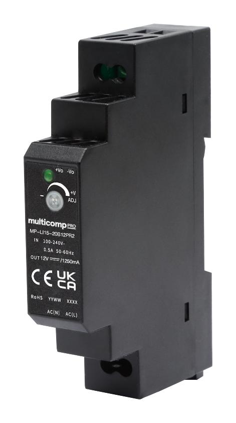 Multicomp PRO MP-LI15-20B12PR2 AC/DC DIN Rail Power Supply (PSU) ITE 1 Output 15 W 12 VDC 1.25 A