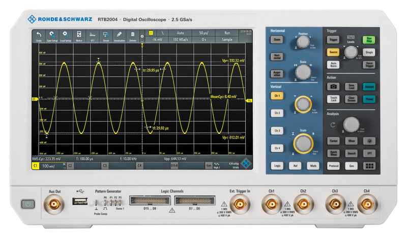 Rohde &amp; Schwarz RTB2K-COM4 BUNDLE (RTB2004+B243+B1+PK1) MSO / MDO Oscilloscope RTB2000 Series 4+16 Channel 300 MHz 1.25 Gsps 10 Mpts